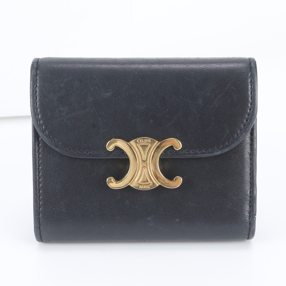 Celine Small Flap Wallet Triomphe Leather Tri-fold Compact Women's